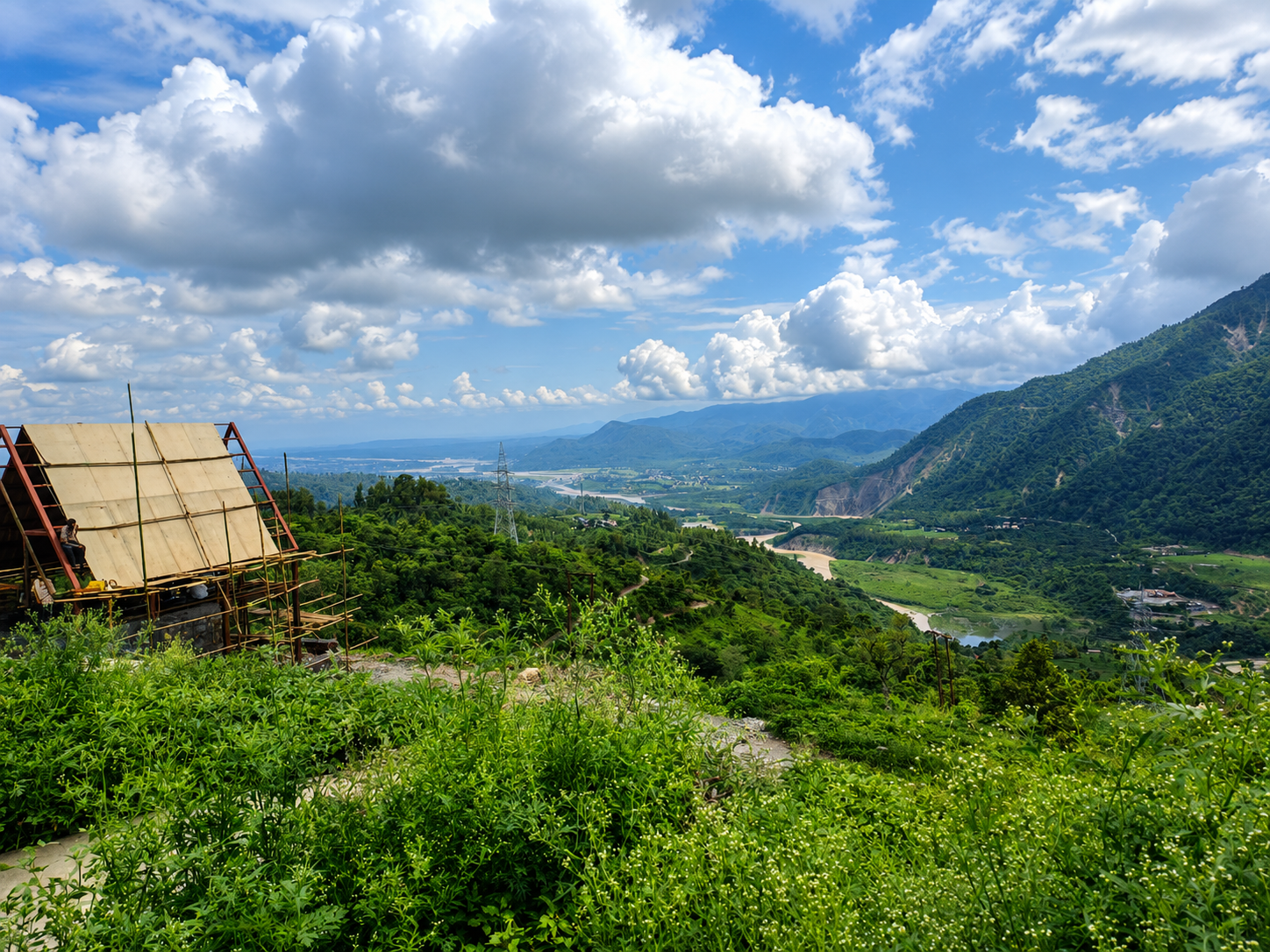 Serene cottage surrounded by trees and mountains